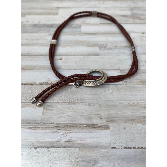 Burgundy Wine Leather Braided Belt Ornate Buckle Western M/L A100267 - Picture 1 of 4